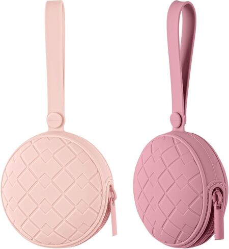2 Pack Silicone Pacifier Holder Case, Baby Pacifier Silicone Holder Pouch for Newborn, Boys and Girls, Portable Silicone Pacifier Bags (Pink+Mauve) in Saudi Arabia