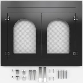 Fireplace Door 43.5x33'' Fire Place Screen with Glass Doors Mesh Fire Place Doors Fire Spark Guard Magnetic Doors Black Fits Masonry Fireplace Size 36in to 43in W x 25.7in to 32.5in H