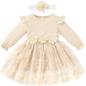 Baby Girl Dress Ruffle Sleeve Toddler Girl Dresses Infant Girls Long Sleeve Fall Winter Clothes Flower Tulle Dress