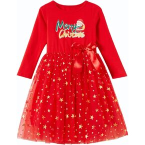 Niyage Girls Christmas Dress Toddler Baby Red Green Xmas Holiday Long Sleeve Tulle Tutu Party Dresses