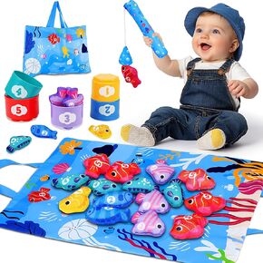 Montessori Toys for 1 Year Old: Cloth Fishing Game Baby Toys 6-12 12-18 Months with Stacking Cups - Sorting Learning Toddler Toys Age 1-2 - Babies First Birthday Gifts for 1 2 3 Year Boy Girl