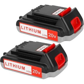 Battery 20v for Black+Decker Max Lithium: 3.0 ah Batteries 20 Volt Replacement Compatible with Cordless Power Tools Li- ion LBXR20 LBXR2020 LBX20 LBXR2520 LB2X4020 LB2XR20 (2Pcs)