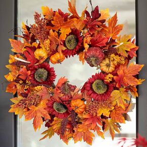 24 Inch Fall Wreaths for Front Door Outside, Soomeir Pumpkins Large Autumn Wreath Fall Decor with Silk Leaves for Halloween Thanksgiving Decorations Indoor Outdoor Farmhouse