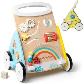 Wooden Baby Walker, Baby Walker Push Toy, Adjustable Speed Baby Walker with Wheels, Baby Push Walker Multiple Activities Center for Boys and Girls