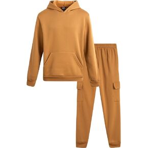 Little Boys' Fleece Jogger Set - 2 Piece Basic Solid Pullover Hoodie and Cargo Jogger Sweatpants (Size: 2T-7)