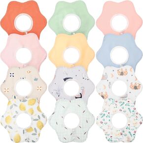 JaGely 12 Pack 360° Rotate Baby Bibs Waterproof Bibs Baby Girl Muslin Bibs Snap Baby Bib Snap Cotton Absorbent Infant Drool Feeding Burp Cloth for Infant 6+ Months
