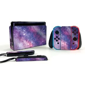 MightySkins Glossy Glitter Skin Compatible with Nintendo Switch OLED - Violet Stars | Protective, Durable High-Gloss Glitter Finish | Easy to Apply and Change Styles | Made in The USA