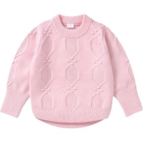 Toddler Girl Sweater Girls Fall Winter Clothes Chunky Round Neck Long Sleeve Knit Tops Kids Candy Color Pullover Sweaters