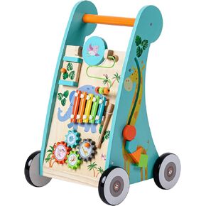 Teamson Kids Preschool Play Lab Wooden Baby Walker and Activity Station, Natural/Blue