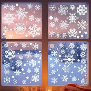 White Snowflakes Window Clings, 12 Sheets 311 Pcs Christmas Snowflake Window Clings Decal Stickers Decor for Glass Windows, Winter Window Clings for Glass Windows