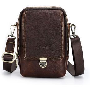 Contacts Crazy Horse Leather Small Crossbody Bag for Men Travel Side Bag Phone Wallet Brown Mini Shoulder Messenger Bag Zipper Sling Purse
