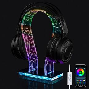 OAPRIRE RGB Headphone Stand with 213 Modes and 60000 Colors, Gaming Headset Stand RGB with Remote and App Controls, Universal Design, Perfect Acrylic Headset Holder for Gaming, Home Office