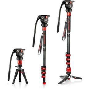 IFOOTAGE Cobra 3 Monopod C180F-P with K5S Fluid Head Professional Portable Travel Monopod Kit for Canon Nikon Sony Olympus Panasonic DSLR Camera