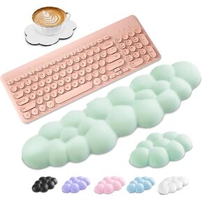 Upgrade Leather Cloud Keyboard Wrist Rest Mouse Pad Set, Cloud Wrist Rest with Support, Comfortable Memory Foam Wrist Rest Non-Slip PU Base for Computer Laptop Mac Gaming Office-Pink