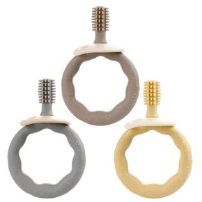 3 Pack Silicone Baby Teething Toys for 0-12 Months, Toothbrush Teether, Infant Oral Care for Sore Gums, BPA Free, Easy Grip Handles, Baby Toothbrush Chew Infant Toys (Yellow)