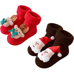 2-Pack Baby Christmas Stocking Cotton Non-Slip Floor Socks for 1-3 Year Old Boys Girls Xmas Birthday Gift