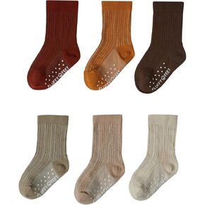 Cotton Baby Grip Knee Socks 6 Pairs Boys Girl Anti Slip Sole Knee Sock Newborn Toddlers Seamless Socks