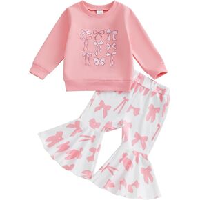 Toddler Baby Girl Clothes Fall Winter Outfits Graphic Crewneck Sweatshirts Flare Pants Bell-Bottoms Set