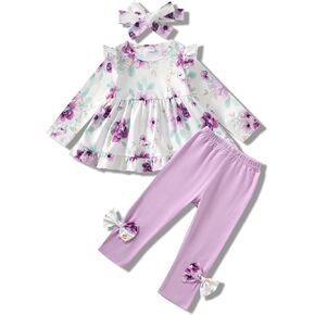 Baby Girl Clothes Toddler Girl Fall Outfits Ruffle Long Sleeve Floral Shirt Tops Winter Leggings Pants Clothing Set