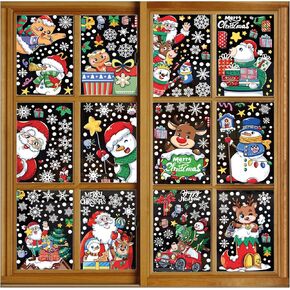 12 Pack Christmas Window Clings Stickers for Glass Double Sided Waterproof Clings Santa Snowman Reindeer Holiday Decor for Windows Glass Easy to Apply and Remove