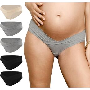 Women's Maternity Underwear, Cotton Pregnancy Bikini Panties, Under The Bump, 5 Pack