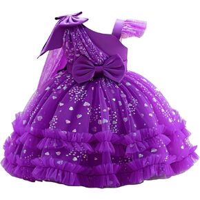 OBEEII Toddler Baby Girls Pageant Dress Sequins Heart Tulle Tutu Dress Flower Wedding Princess Birthday Party Prom Gown