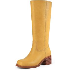 MUCCCUTE Knee High Boots for Women Campus Boots Square Toe Fall Tall Chunky Block Low Heel Long Boots Pull On