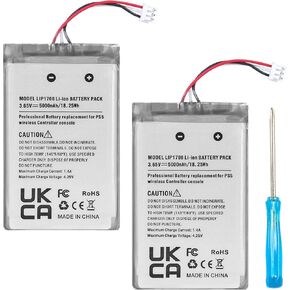 Battery for PS5 Controller, 2 Packs 3.65V 5000mAh Li-ion LIP1708 Replacement Battery Compatible with Sony PlayStation 5 DualSense CFI-ZCT1W Wireless Controller with Tool