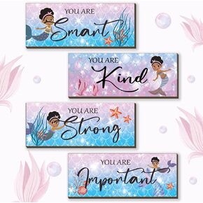 FENCORDAR 4 Pcs Black Girl Wall Art Black Girl Bathroom Decor Wooden Black Girl Room Decor Inspirational Sign with Motivational Quote Decor for Teen Girl Women Bedroom Birthday Gifts(Black 10X4)