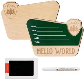 R HORSE Baby Birth Announcement Sign - Wooden Baby Birth Sign with Marker Pen for Baby Hand and Footprints, National Park Newborn Name Announcement Sign with Ink Pad for Unisex Baby Shower
