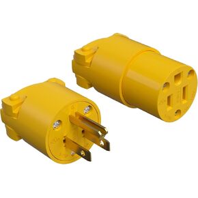 STARELO Electrical Replacement Plug & Connector Set Extension Cord Ends Yellow Shell 125V 15A 2Pole 3Wire NEMA 5-15P & 5-15R Industrial Grade 3-Prong Straight Blade Grounding Type(1)