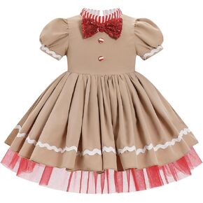 OBEEII Kids Girls Christmas Dress Short Puff Sleeve Smocked Tulle Tutu Dress A-line Toddler Birthday Xmas Party Pageant Dress