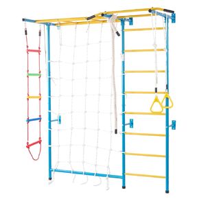 VEVOR Indoor Jungle Gym for Toddlers, 7-in-1 Climbing Playset with Carbon Steel Swedish Ladder, Wall Ladder, Pull-Up Bar, Rope Ladder, and Gymnastic Rings, Supports 220 lbs, Multicolor