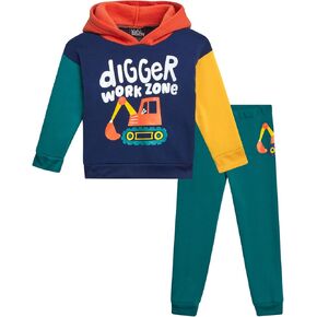 Toddler Boys' Jogger Set - 2 Piece Cozy Dinosaurs and Construction Printed Fleece Sweatshirt and Sweatpants (2T-7)