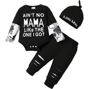 Baby Boy Christmas Outfits Long Sleeve Letter Print Romper and Pants 3 Piece Cute Clothes Set