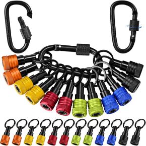 12 Pcs Bit Holder Key Chain 1/4 Inch Bit Holder Hex Shank Screwdriver Portable Light-weight Quick-release Extension Bar Keychain Drill Screw Adapter with 2 Metal Buckles for Tool(Multicolor)