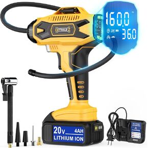Upgraded Cordless Tire Inflator Air Compressor for Dewalt 20V Max Battery: Portable Handheld Air Pump with Digital Pressure Gauge for Cars Motorcycles Bikes Sport Balls