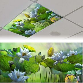 2 Pack Fluorescent Light Cover for Classroom,Tree in The Sea Ceiling Decorative Film Filter,Eliminate Harsh Glare Causing Eyestrain and Headaches
