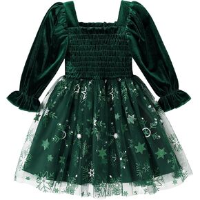 Happy Town Toddler Girl Long Sleeve Velvet Tutu Holiday Dress Fall Winter Clothes Christmas Thanksgiving Day Outfits