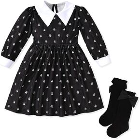 Unutiylo Baby Girls Halloween Dress Long Sleeve Black Party Dress 6M-4T