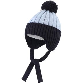 Connectyle Toddler Boys Beanie Hat with Ear Flaps Fleece Lined Winter Hat Kids Pompom Beanies Knit Watch Cap