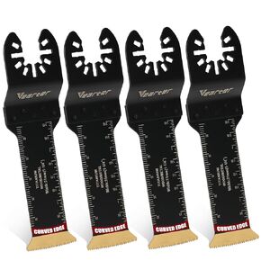 4PCS Titanium Oscillating Saw Blades, 1-1/4'' Bi-Metal Extra Long Universal Multitool Blades, Quick Release Multi Tool Blades Kits Curved Edge for Wood, Metal Pipe, Nail, Drywall, PVC
