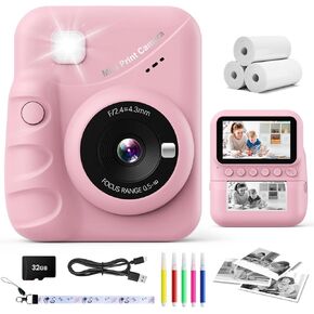 Kids Camera Instant Print, 3.0'' Screen 48MP Photo Instant Camera for Kids with 32GB Card, 1080P HD Digital Child Printable Camera, Gift for 3-12 Year Old Girls Boys (Blue)