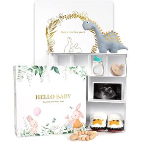 Baby Keepsake Box with Baby Memory Book - Baby Books Keepsake, Storage Customzied Treasured Memories, Gender Neutral Newborn Keepsake, Cool Gifts for New Mom, Maternity Gift, Baby Shower, Scrapbook