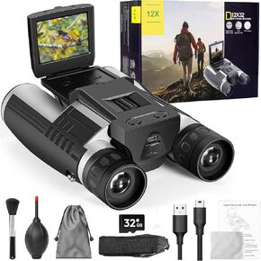 Binoculars Camera for Adults, 2.4" Screen 12X Digital Zoom 48MP Pictures 2.5K Videos Camera, Binoculars for Bird Watching Hunting Outdoor Adventures 32GB