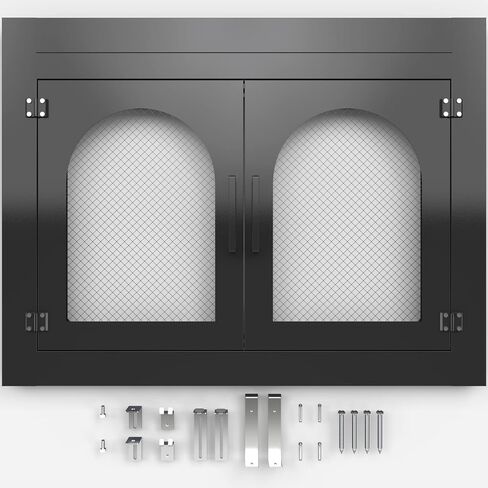 Fireplace Door 43.5x33'' Fire Place Screen with Glass Doors Mesh Fire Place Doors Fire Spark Guard Magnetic Doors Black Fits Masonry Fireplace Size 36in to 43in W x 25.7in to 32.5in H in Saudi Arabia