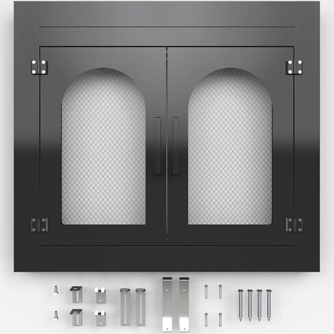 Fireplace Door 43.5x33'' Fire Place Screen with Glass Doors Mesh Fire Place Doors Fire Spark Guard Magnetic Doors Black Fits Masonry Fireplace Size 36in to 43in W x 25.7in to 32.5in H in Saudi Arabia