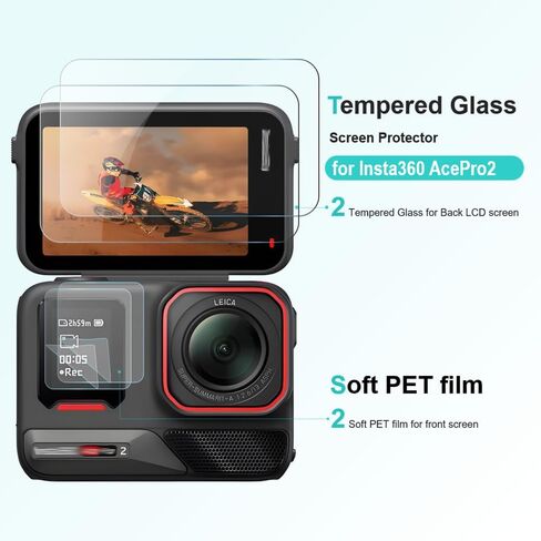 واقي شاشة iDarPro ينطبق على شاشة LCD Insta360 Ace Pro2 + شاشة أمامية Insta 360 Ace Pro 2 [4 قطع] من الزجاج المقسى بدون فقاعات in Kuwait