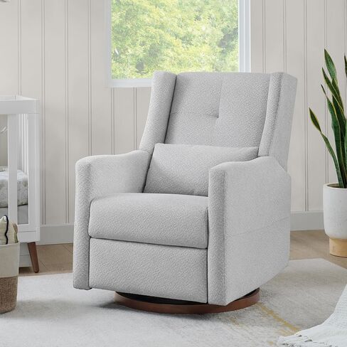 Upholstered Recliner Swivel Glider Nursery Chair Reclining Performance Fabric Rocker with Wood Base,Boucle,Grey in Saudi Arabia
