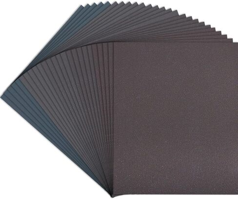 Premium Sandpaper Assortment 9" x 11" - 25 Pcs (80, 120, 180, 220, 320, 400 Grits) Silicon Carbide Wet Dry Sand Paper Sheets - Sanding Automotive, Woodworking Furniture, Metal Finishing in Saudi Arabia